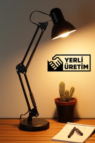 Akrobat Masa Lambası Yaylı Metal 360 Ayarlanabilir Çalışma Okuma Lambası Siyah Siyah