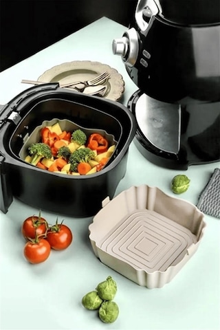 Bütün Airfryer'lere Uyumlu Krem Silikon Pişirme Kabı Krem