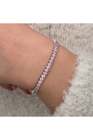 Artsmagazinmücevher Gümüş Pembe Zirkon Taşlı Su Yolu Kadın Bileklik