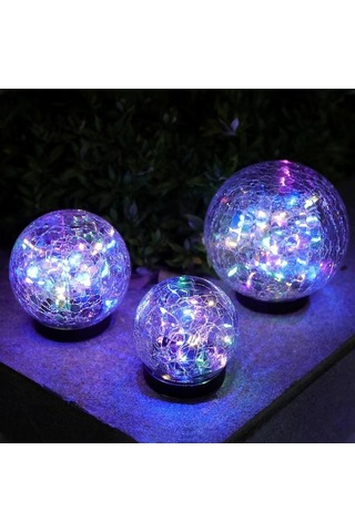 Moly Güneş Enerjili Çatlak Cam Toplu Bahçe Işığı - Ip65 Su Geçirmez, 8-10 Saat Süre, 30 Ledli Renkli, 2 Adet 12 Cm Paket Çok Renkli