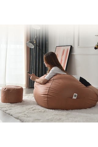 Sones 120x130cm Fasulye Torbası Sandalye Kılıfı Ve Ayak Taburesi Kılıfı Seti Su Geçirmez Teknik Kumaş Sarı