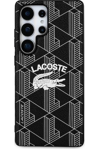Galaxy S25 Ultra Kılıf Lacoste Uyumlu Lisanslı Magsafe Şarj Özellikli Mono Vintage Logo Kapak Siyah