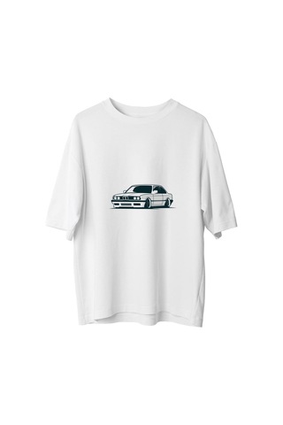 Paybuy Kadın Oversize Tişört Klasik Otomobil Tuning Sanat Baskısı Rahat Beyaz