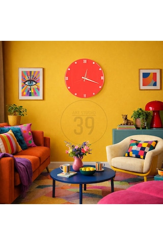 Dekoratif Epoksi Duvar Saati 40 Cm, Neon Turuncu Modern Tasarım, Gümüş Detaylı, Sessiz Mekanizma, Yeni Ev Hediyesi Turuncu