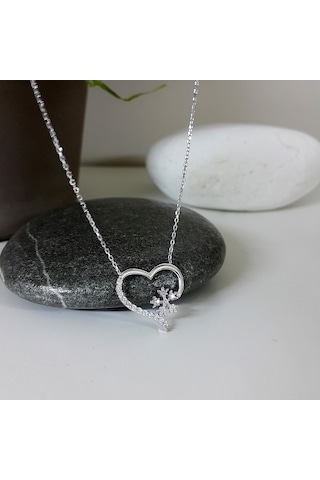 Chavin Kalp Kartanesi Kar Tanesi Zirkon Taşlı Gümüş Kolye Ct34