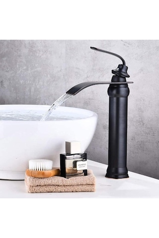 Banyo Çanak Lavabo Bataryası Mat Siyah Renk Şelale Model