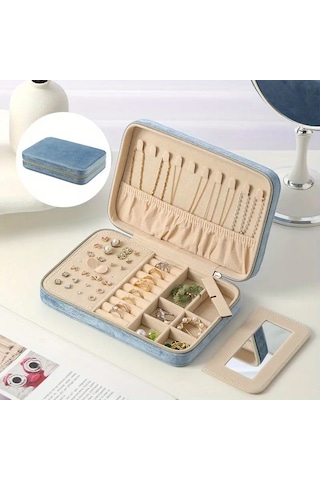 Aynalı Fermuarlı Takı Organizer - Seyahat Dostu Takı Kutusu