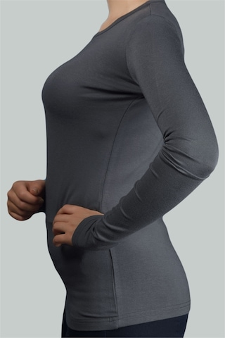 Altobeh Uzun Kol Bisiklet Yaka Likralı Penye Kadın Body - Füme