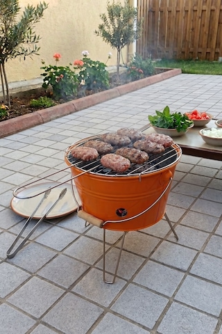 Küçük Katlanabilir Metal Piknik Izgara Mangal Barbekü Turuncu