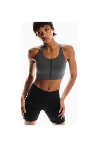 On Endurance Bra Zip Yüksek Destekli Ön Fermuarlı Spor Sütyeni Koyu Gri