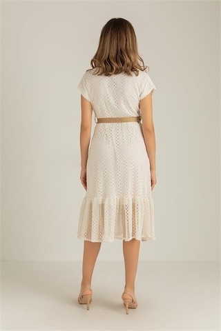 Neşeli Butik Kadın Ekru Hasır Kemerli Dantel Elbise Dk0001 Ekru