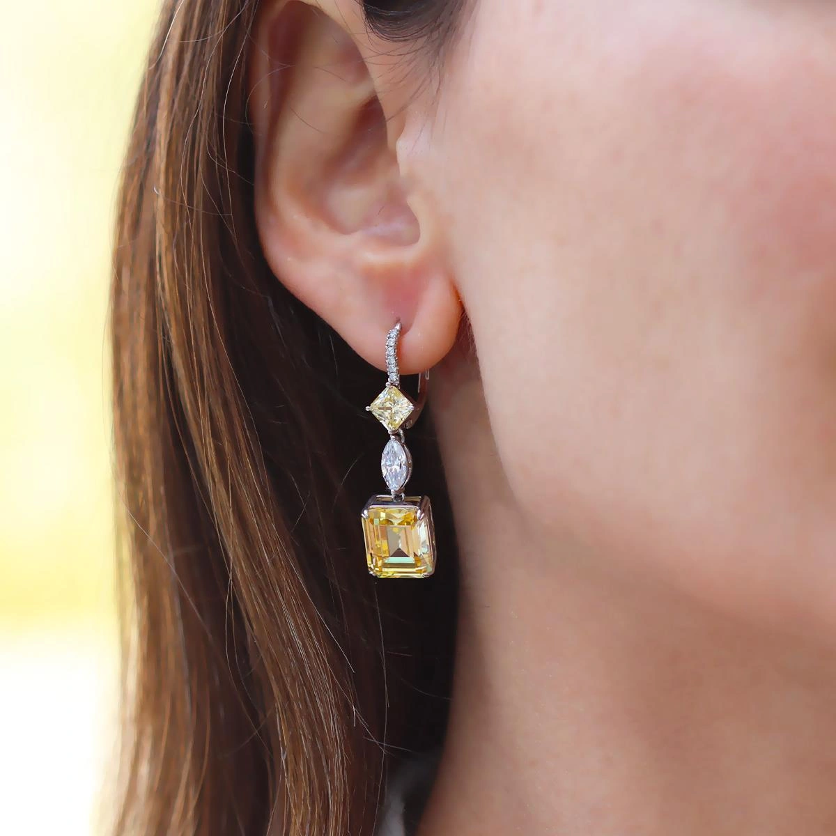 Baget Sitrin Taşlı Gümüş Küpe Gümüş