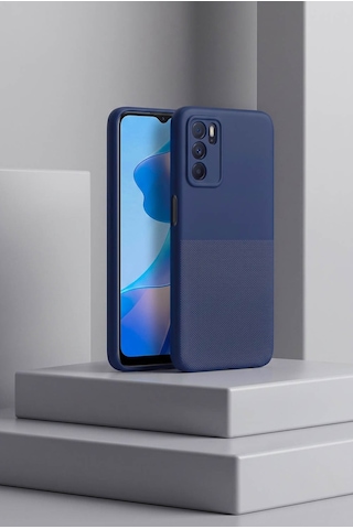 Oppo A16 4g Uyumlu Kamera Korumalı Silikon Telefon Kılıfı Darbe Emici İçi Kadife Tırtıklı Kaymaz Yüzeyli Yumuşak Kılıf-54271 Lacivert