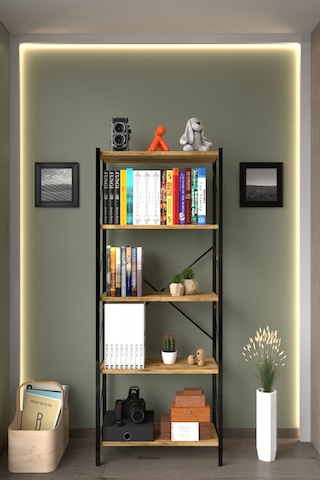 5 Raflı Dekoratif  Metal Kitaplık Atlantik Çam