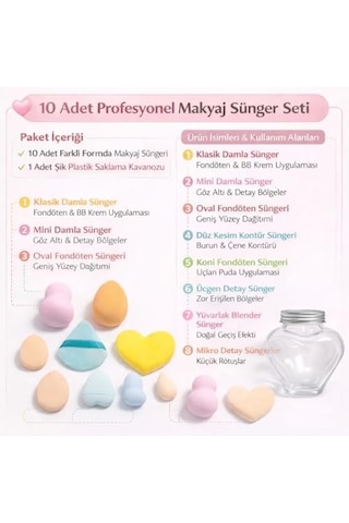 Tr 10 Adet Profesyonel Makyaj Süngeri Seti,fondöten, Kapatıcı, Kontür Ve Allık İçin Beauty Blender Süngerleri,
