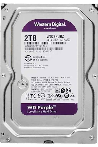 Wd Purple 2tb 5400rpm 256mb Sata3 Wd23purz 7/24 Hdd Resmi Disti li