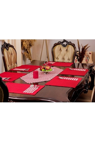 Kırmızı Amerikan Servis Supla Ve Runner Seti 12 Kişilik Set Kırmı Kırmızı