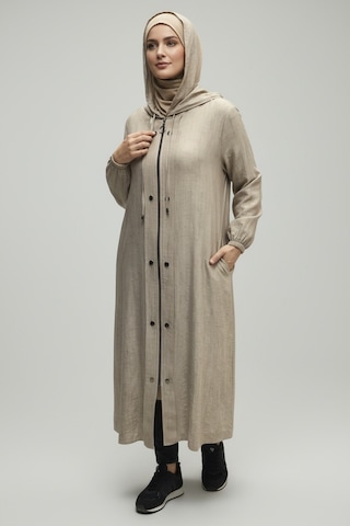 Ece Giyim Kadın Kapşonlu Önü Fermuarlı Önü Kapalı Çıt Çıt Detaylı Kolağzı Lastikli Spor Kap Vizon