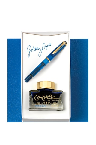 Pelikan M200 Golden Lapis Dolma Kalem Mürekkep Set- M Uç Mavi