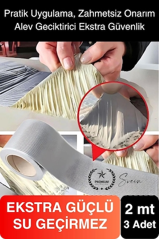 Ekstra Güçlü 2 Mt Dış Cephe Su Geçirmez Sakız Bant Sızıntı Çamur Bandı Sızdırmaz 3 Adet Diğer