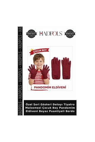 Hadpols Özel Seri Gösteri Detayı Tiyatro Malzemesi Çocuk Boy Pandomim Eldiveni Beyaz Puantiyeli Bordo