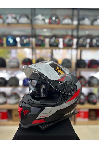Sway Sw 865 Titan Black White Red Full Face Kapalı Motosiklet Kask Gri - Kırmızı - Siyah