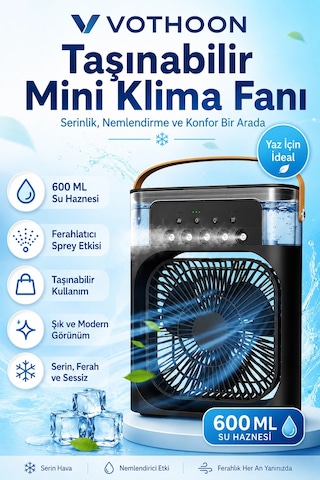 Taşınabilir Işıklı 5 Spreyli Vantilatör Buzlu Buharlı Vantilatör Mini Fan Nemlendirici Buharlı 600