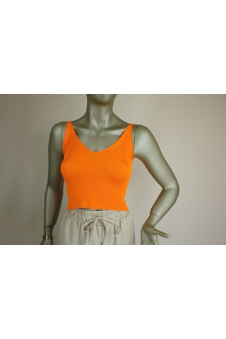 İvita İnce Fitilli Çok Zarif Neon Turuncu Kısa Crop Neon Turuncu