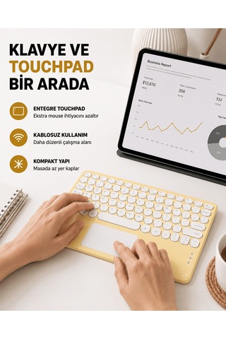 Bluetooth Klavye Kablosuz, Sessiz Tuşlu, Android İos Windows Uyumlu, Kompakt Taşınabilir Tasarım Tkndy-bsva4969