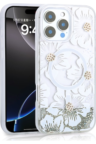Apple Uyumlu iPhone 14 Pro Max Uyumlu Kılıf Sıvılı Simli Baskılı Şeffaf Arka Yüzey Zore Mossa Silikon Kapak-gri Gri -