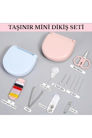 Mini Dikiş Seti Pratik Taşınabilir Plastik Kutu İçinde Acil Onarım Ve Dikiş Malzemeleri