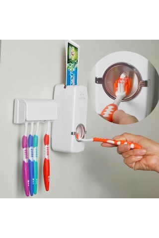 Otomatik Diş Macunu Sıkacağı Ve 5 Adet Diş Fırası Tutacağı Diş Fırçalığı 4741 2 Adet Sarı