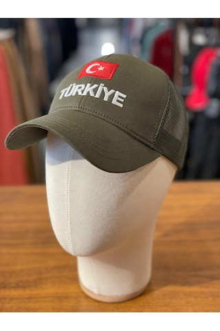 Türkiye Bayrak Nakışlı Pamuklu Unisex Cap Şapka Haki Yeşil