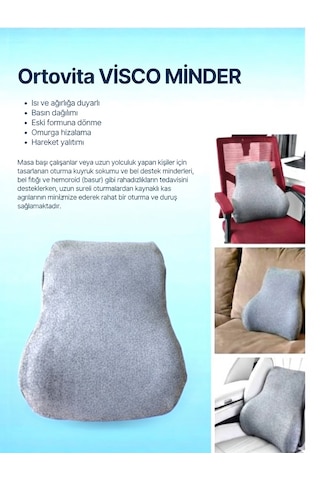 Yeni Nesil Visco Ortopedik Visco Ergonomik Minder Bel Ve Sırt Destek Yastığı Gri Ofis Araç Ve Ev Rahat Duruş Ortopedik