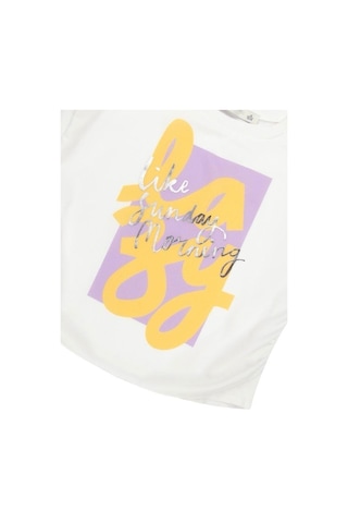 Kız Çocuk Pamuklu Yazılı Bluz-14119 Ekru