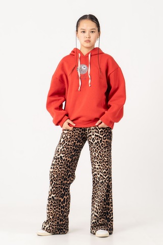 Kız Çocuk Good Luck Baskılı 3 İplik Kışlık Sweatshirt 4543 Kırmızı