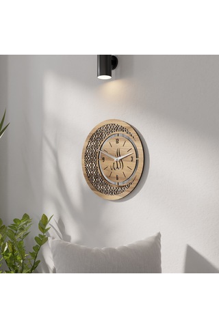 Dekoratif Allah Yazılı Ayna Pleksili Duvar Saati Gold