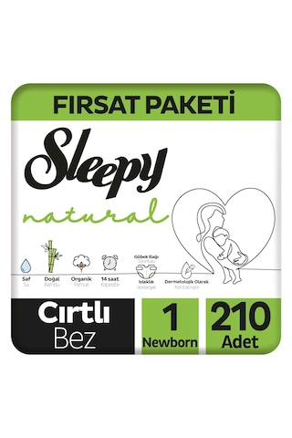 Sleepy Natural Büyük Fırsat Paketi Bebek Bezi 1 Numara Yenidoğan 210 Adet 5'li