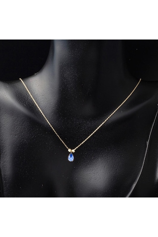 Lacivert Damla Taşlı 14 Ayar Altın Kolye KLBLS14K5320