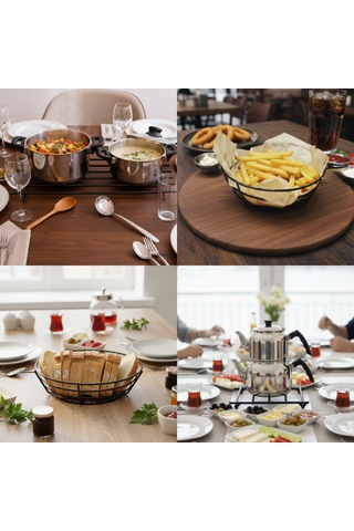 4 Lü Metal Sunum Ve Nihale Seti Büyük Nihale, Sosluklu Sunumluk, Ekmek-meyve Sepeti, Küçük Nihale Sİyah