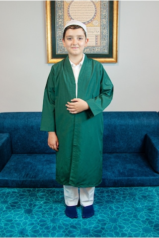 Yeşil Buhara Yaka Namaz Elbisesi Erkek Çocuk Cübbe Yeşil
