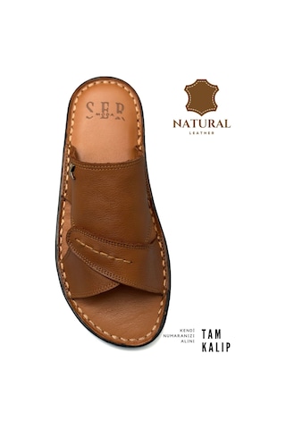 Sermoda Deri Erkek Terlik Hafif Terlik Deri Şırıngıl Taba