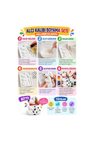 Alçı Kalıbı Boyama Seti K08 1 Paket Alçı Tozu Yağ 6 Renk Boya Fırça İş Eğitimi Seramik Okul Sınıf Resim