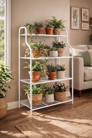 Modern Beyaz 4 Katlı Metal Çiçeklik Standı: Çok Amaçlı Mutfak,kitaplık&dekoratif Lüks Stand