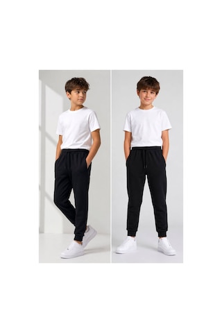 Erdem Kıds Unisex Kız Erkek Çocuk Beli Paçası Lastikli Fermuar Cepli Okul İki İplik Eşofman Altı Pantolon Siyah Siyah