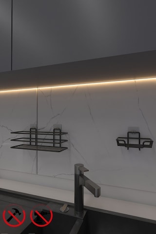 Alper Banyo Siyah 3'Lü Yapışkanlı Banyo Düzenleyici Set Raf, Sabunluk Ve Fön Askısıı