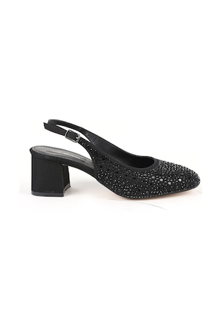 Libero L085.k1105 Taşlı Süet Görünümlü Slingback Kalın Topuklu Kadın Ayakkabı Siyah