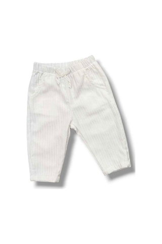 Çikoby Kız Bebek Bel Lastikli Ekru Pantolon-15688 Ekru