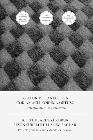 Aron Kürklü Koltuk Örtüsü 170x215 Cm Yumuşak Peluş Lüks Kaymaz Taban Kanepe Örtüsü Gri Antrasit
