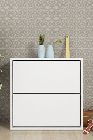 Moonlife 2 Kapaklı Kayar Raflı Ayakkabılık Beyaz